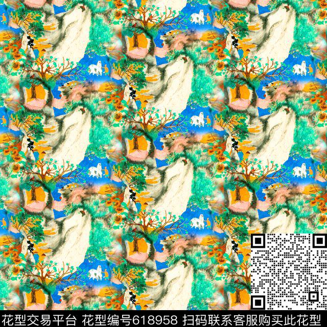 旗袍满版中老年数码印花华亿平台下载（图片编号: 618958） - 瓦栏（Walan）