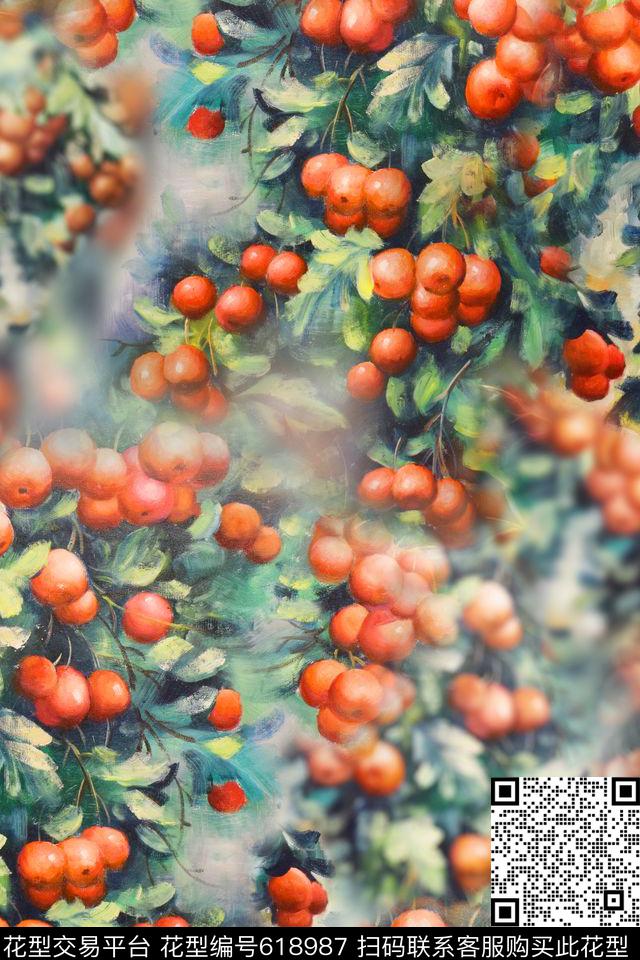 树枝水果趣味水果数码印花华亿平台下载（图片编号: 618987） - 瓦栏（Walan）