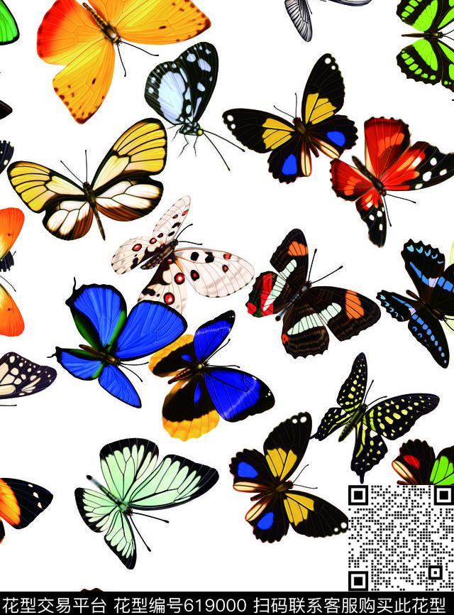 蝴蝶生物彩色蝴蝶数码印花华亿平台下载（图片编号: 619000） - 瓦栏（Walan）