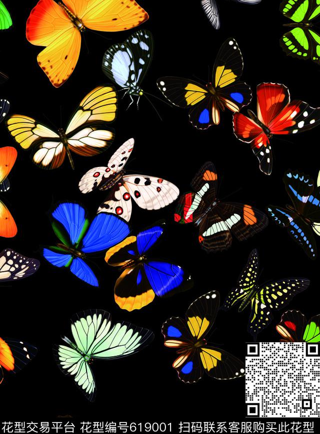 蝴蝶生物彩色蝴蝶数码印花华亿平台下载（图片编号: 619001） - 瓦栏（Walan）