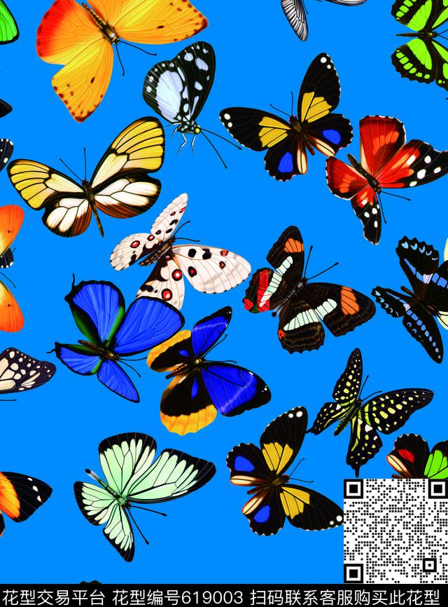蝴蝶生物彩色蝴蝶数码印花华亿平台下载（图片编号: 619003） - 瓦栏（Walan）