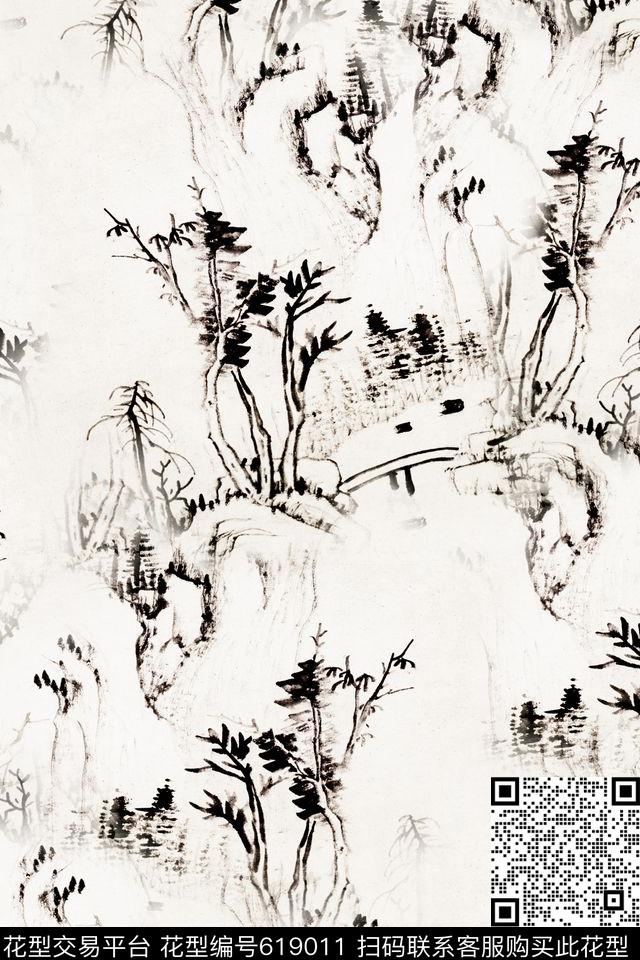国画山水画民族风数码印花华亿平台下载（图片编号: 619011） - 瓦栏（Walan）