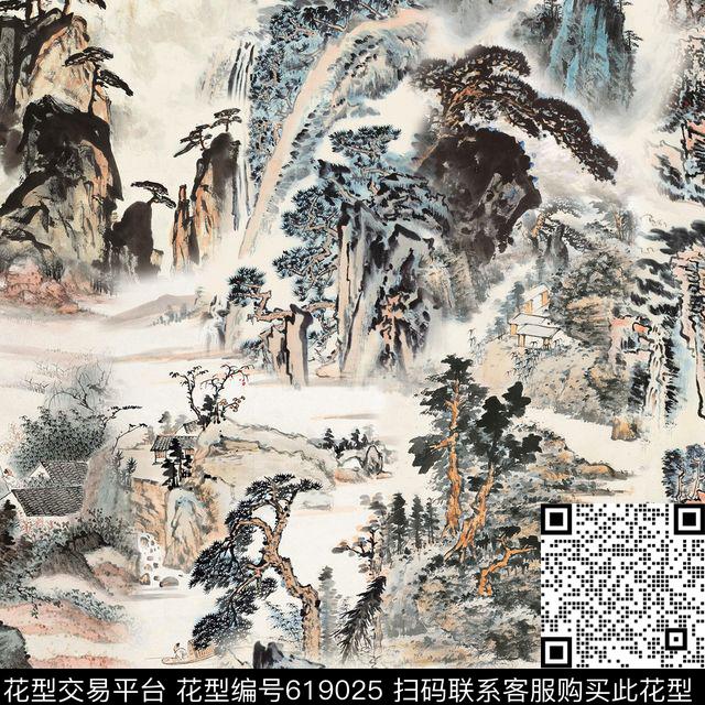 此华亿平台为1/2跳接山水国画数码印花华亿平台下载（图片编号: 619025） - 瓦栏（Walan）