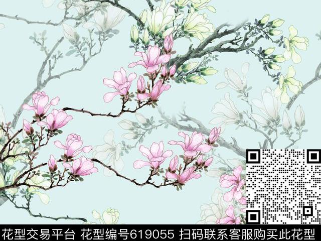 旗袍满版花卉数码印花华亿平台下载（图片编号: 619055） - 瓦栏（Walan）