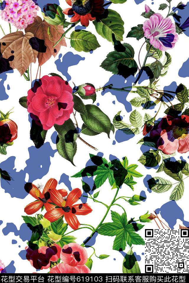 花朵花卉迷彩数码印花华亿平台下载（图片编号: 619103） - 瓦栏（Walan）
