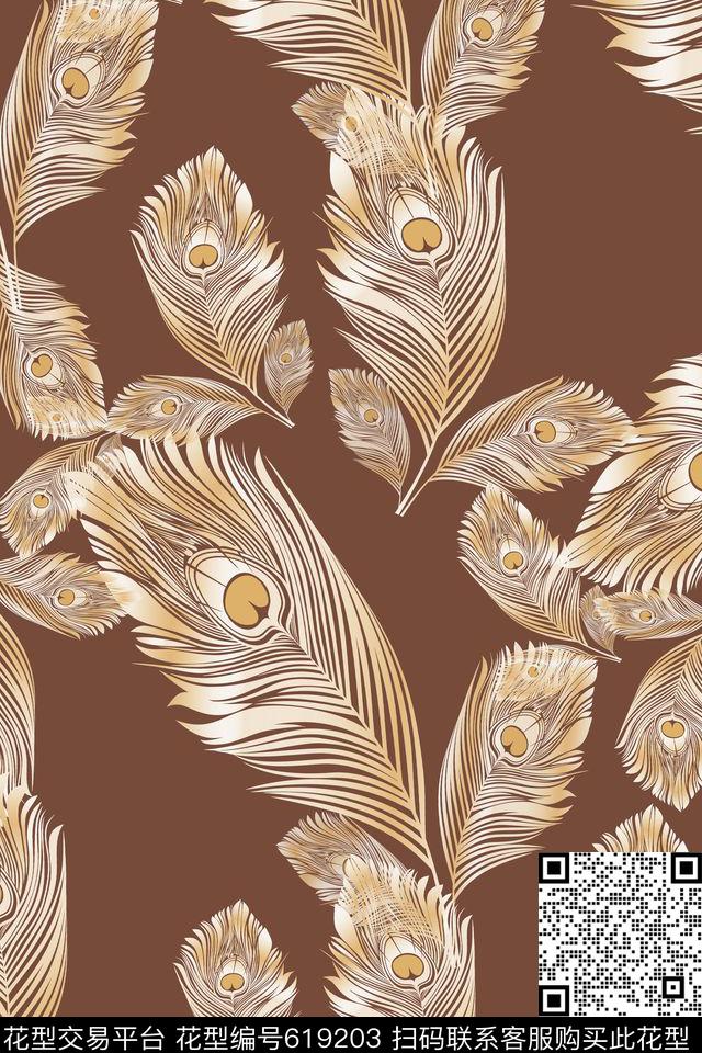 多色可选羽毛组合民族风图案数码印花华亿平台下载（图片编号: 619203） - 瓦栏（Walan）