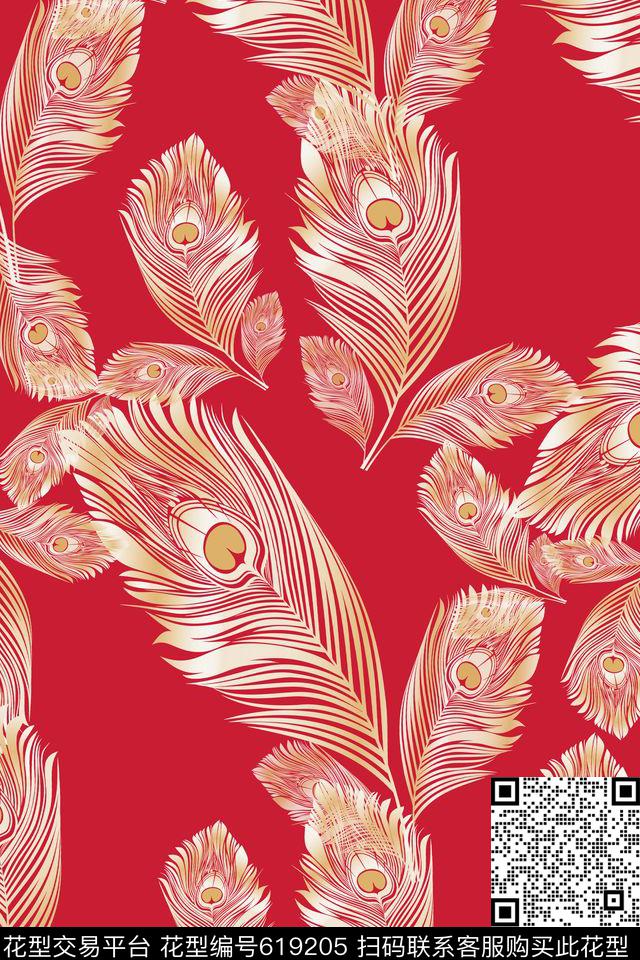 多色可选羽毛组合民族风图案数码印花华亿平台下载（图片编号: 619205） - 瓦栏（Walan）