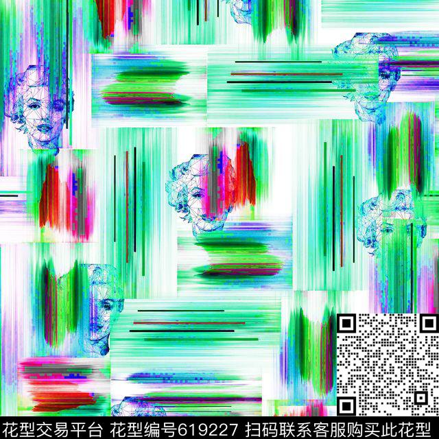 数码抽象色块线条玛丽莲梦露数码印花华亿平台下载（图片编号: 619227） - 瓦栏（Walan）