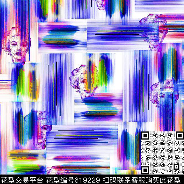 数码抽象色块线条玛丽莲梦露数码印花华亿平台下载（图片编号: 619229） - 瓦栏（Walan）