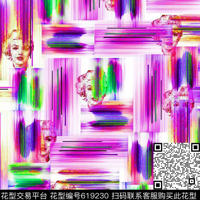 数码抽象色块线条玛丽莲梦露数码印花华亿平台下载（图片编号: 619230） - 瓦栏（Walan）