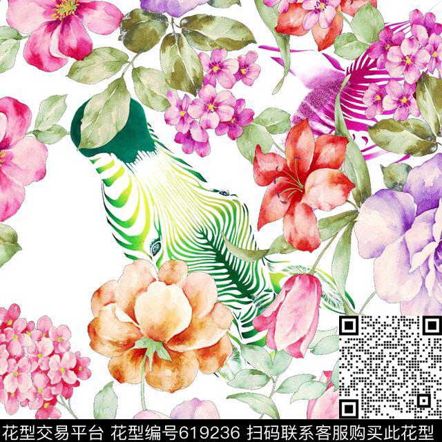 大花花朵花卉数码印花华亿平台下载（图片编号: 619236） - 瓦栏（Walan）