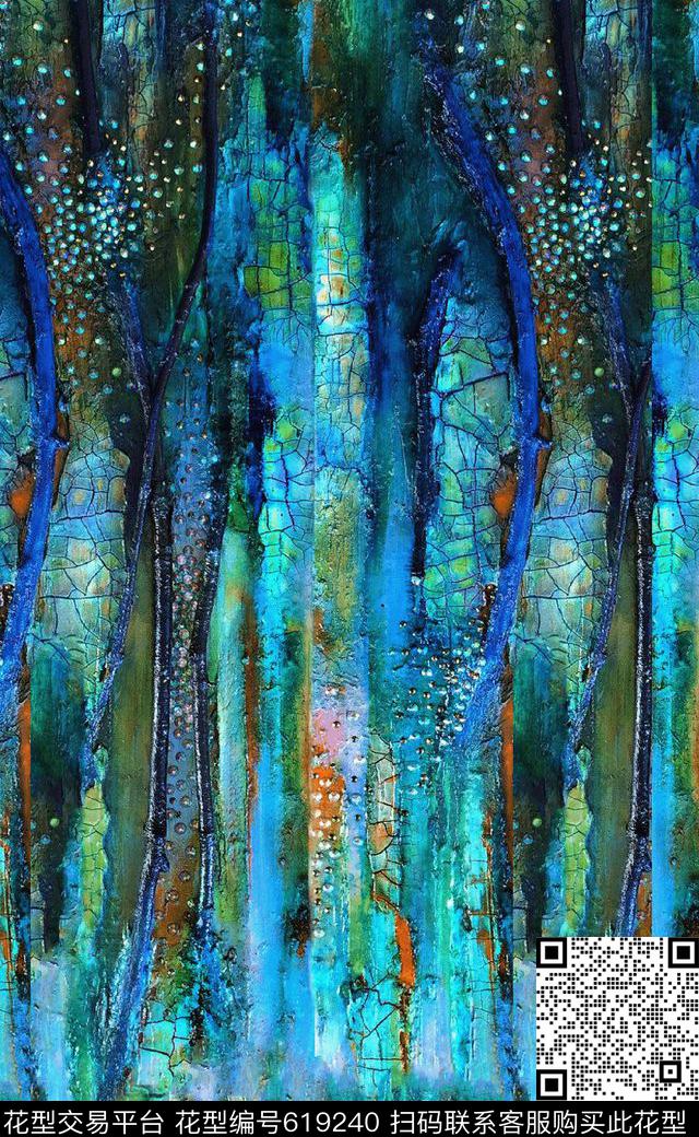 油画印花花卉色块数码印花华亿平台下载（图片编号: 619240） - 瓦栏（Walan）