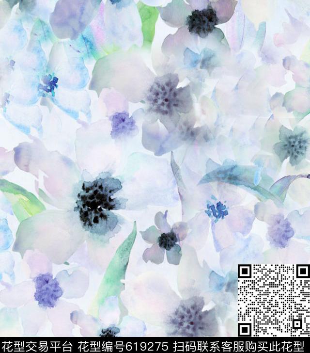 玉兰花抽象水墨裙装华亿平台韩国风格数码印花华亿平台下载（图片编号: 619275） - 瓦栏（Walan）
