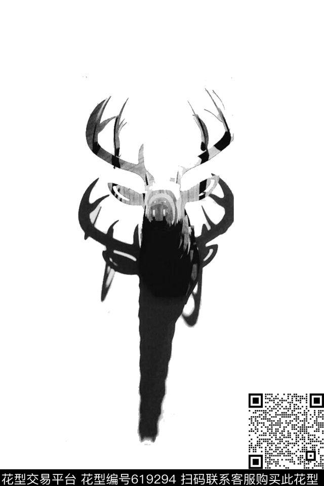 Hey—这里有帅气的设计师精心制作的图案麋鹿T恤数码印花华亿平台下载（图片编号: 619294） - 瓦栏（Walan）