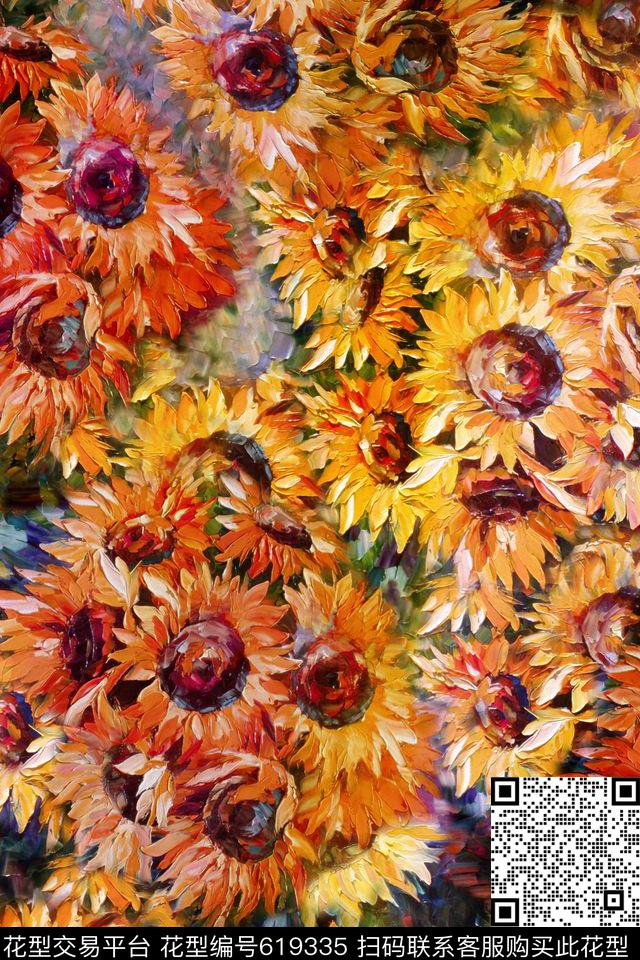 花卉油画女装数码印花华亿平台下载（图片编号: 619335） - 瓦栏（Walan）
