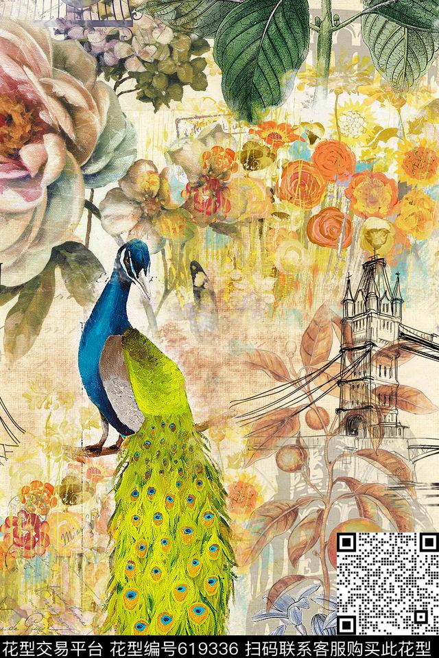 花朵鸟民族风数码印花华亿平台下载（图片编号: 619336） - 瓦栏（Walan）