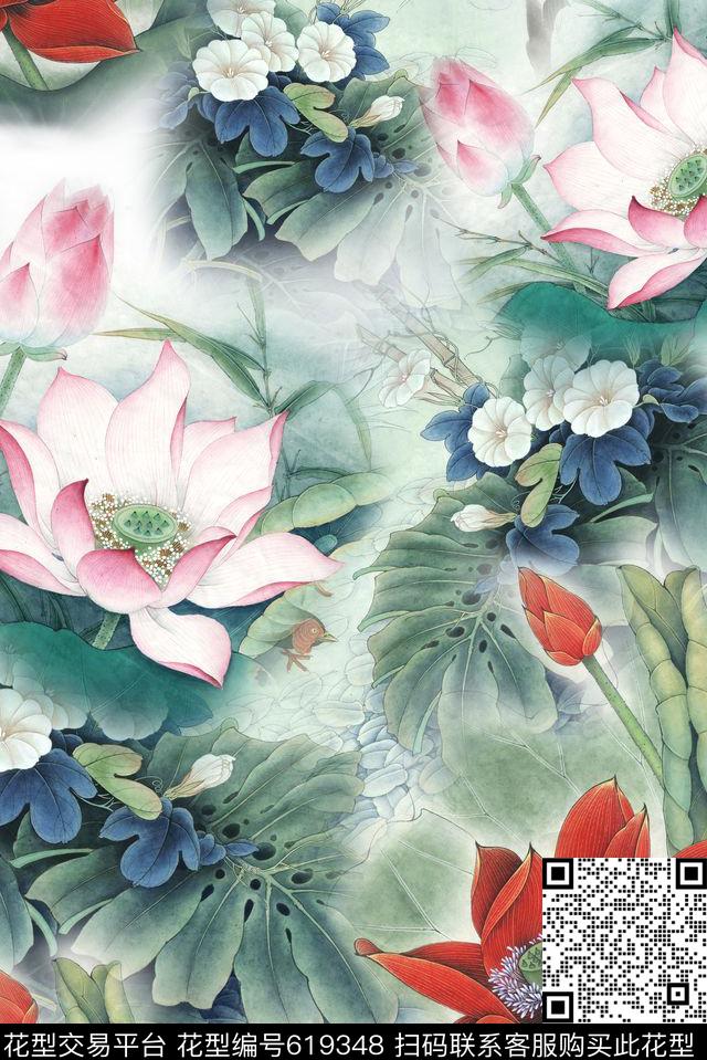 面料花花卉四方连续循环回位数码印花华亿平台下载（图片编号: 619348） - 瓦栏（Walan）