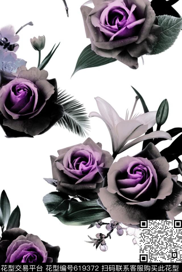水墨水彩大花数码印花华亿平台下载（图片编号: 619372） - 瓦栏（Walan）