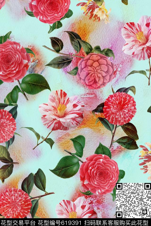 时尚手绘水彩数码印花华亿平台下载（图片编号: 619391） - 瓦栏（Walan）
