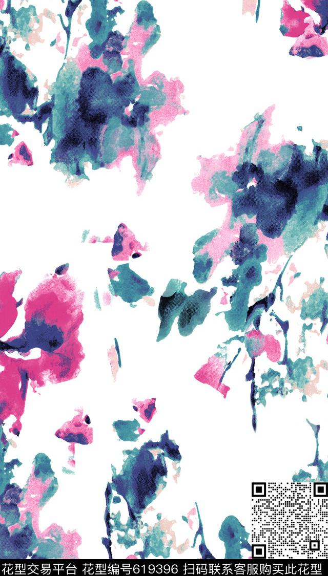 水墨花卉植物传统印花华亿平台下载（图片编号: 619396） - 瓦栏（Walan）