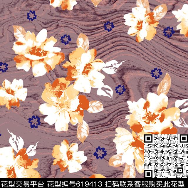 花朵花卉手绘花传统印花华亿平台下载（图片编号: 619413） - 瓦栏（Walan）