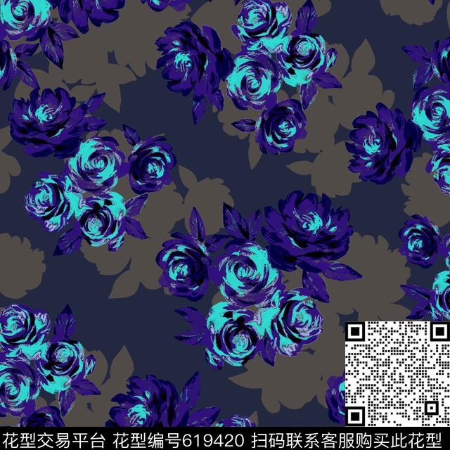 玫瑰花朵花卉传统印花华亿平台下载（图片编号: 619420） - 瓦栏（Walan）