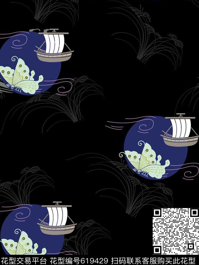 几何四方连续帆船传统印花华亿平台下载（图片编号: 619429） - 瓦栏（Walan）