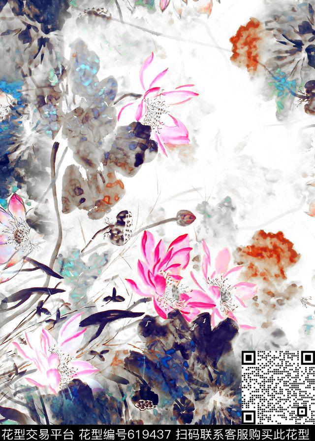 花朵荷花旗袍数码印花华亿平台下载（图片编号: 619437） - 瓦栏（Walan）