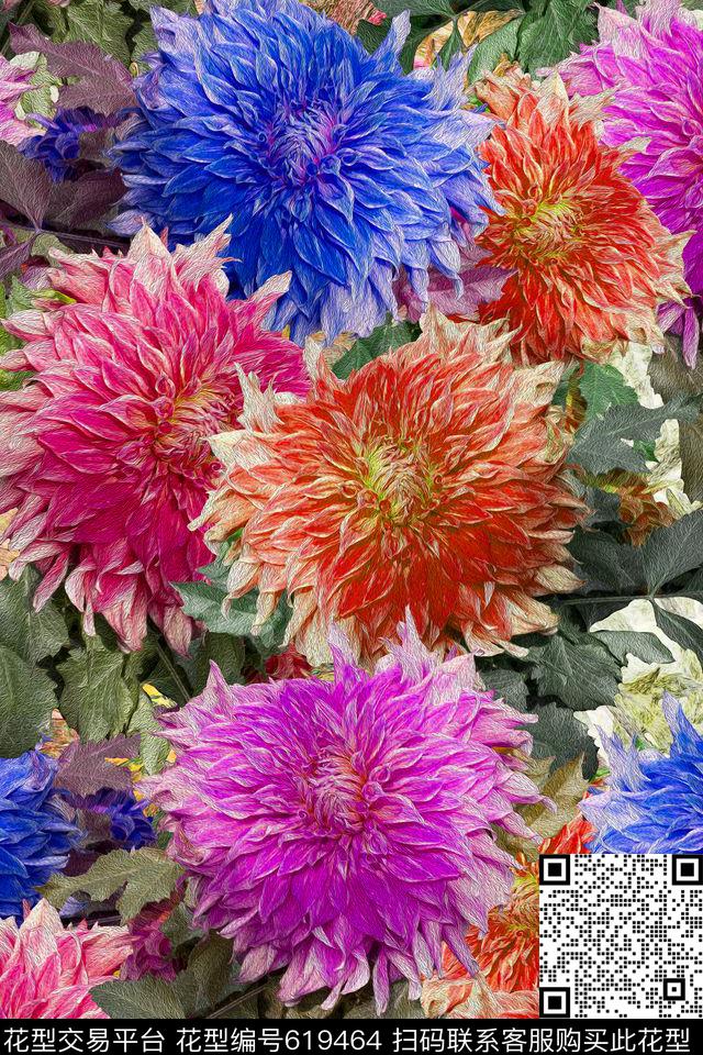 中国风花朵花卉数码印花华亿平台下载（图片编号: 619464） - 瓦栏（Walan）