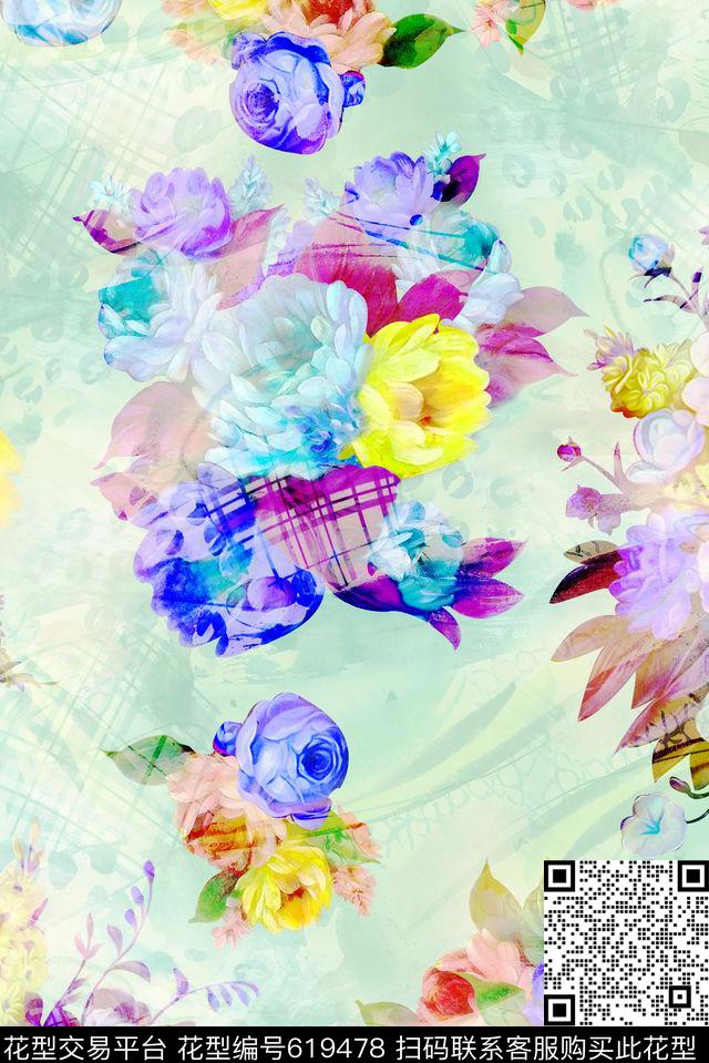 清爽朦胧手绘数码印花华亿平台下载（图片编号: 619478） - 瓦栏（Walan）
