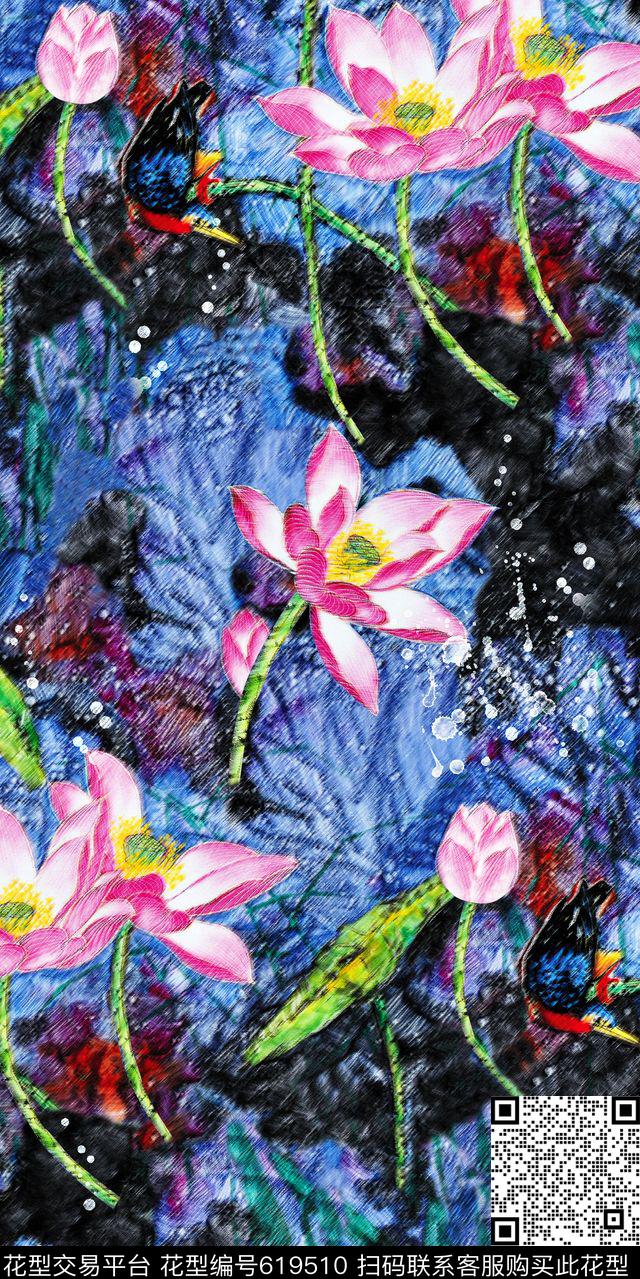 中国风油画风格画布肌理数码印花华亿平台下载（图片编号: 619510） - 瓦栏（Walan）