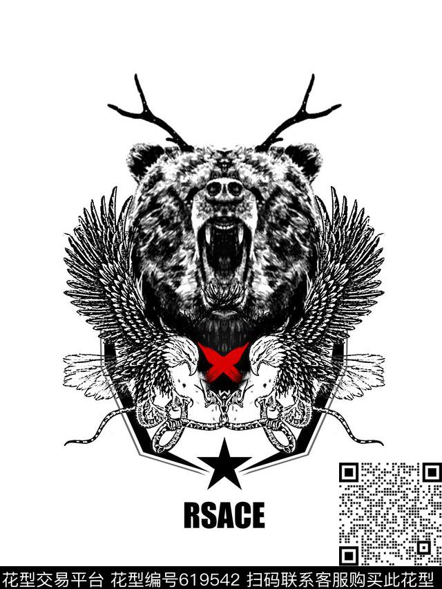 熊头老鹰休闲男装数码印花华亿平台下载（图片编号: 619542） - 瓦栏（Walan）