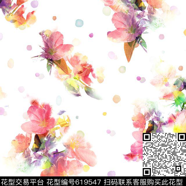 花卉墨点清爽数码印花华亿平台下载（图片编号: 619547） - 瓦栏（Walan）