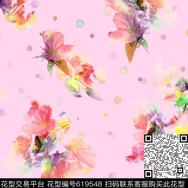 花卉墨点清爽数码印花华亿平台下载（图片编号: 619548） - 瓦栏（Walan）