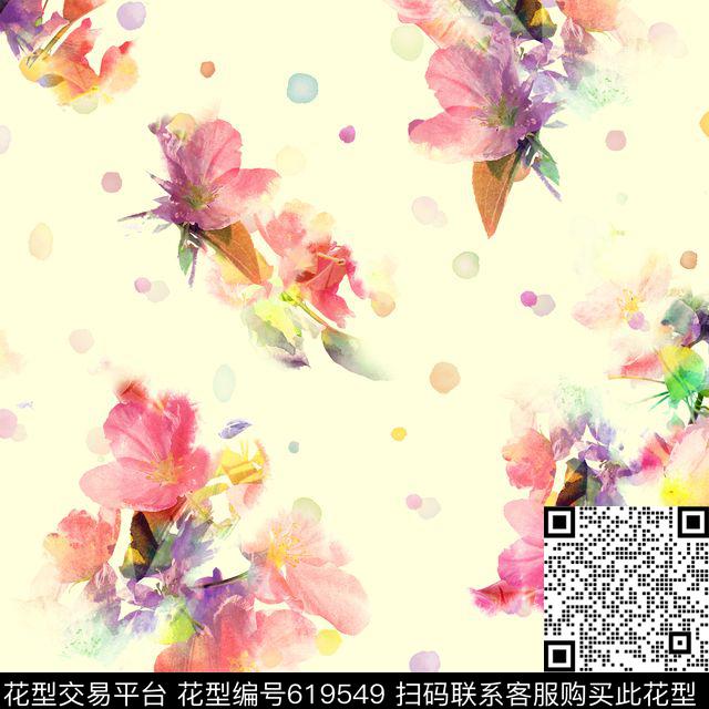 花卉墨点清爽数码印花华亿平台下载（图片编号: 619549） - 瓦栏（Walan）