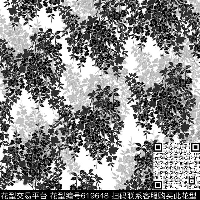 小碎花花卉黑白花卉传统印花华亿平台下载（图片编号: 619648） - 瓦栏（Walan）