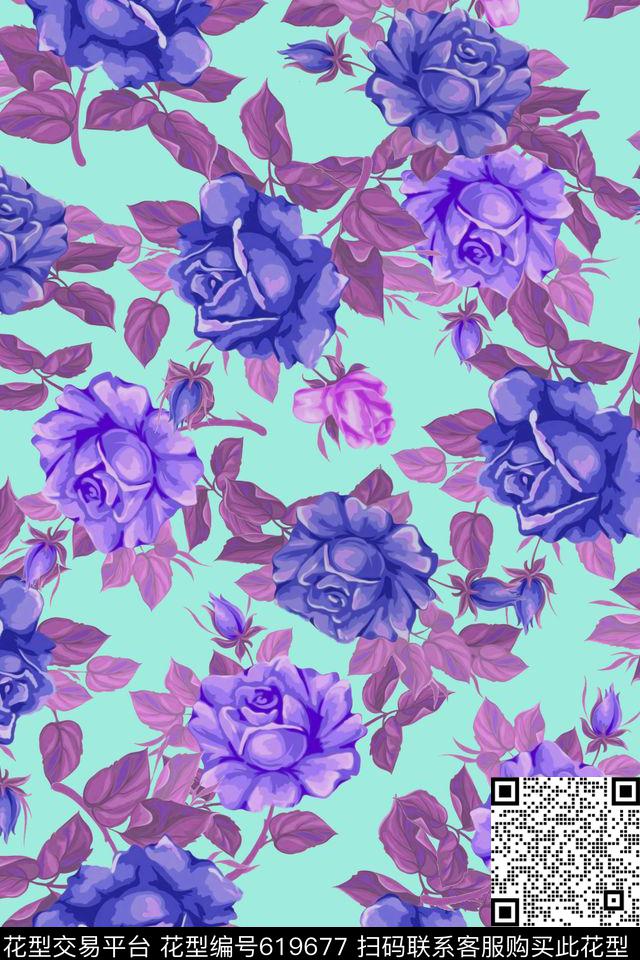 复古水彩花卉数码印花华亿平台下载（图片编号: 619677） - 瓦栏（Walan）