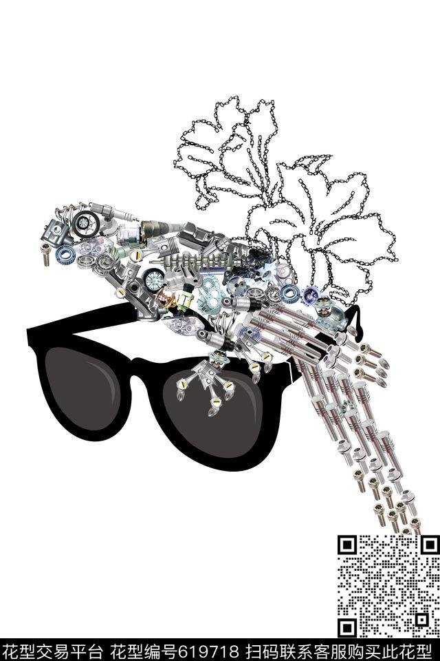 百合鹦鹉眼镜数码印花华亿平台下载（图片编号: 619718） - 瓦栏（Walan）