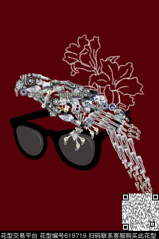 眼镜百合鹦鹉数码印花华亿平台下载（图片编号: 619719） - 瓦栏（Walan）