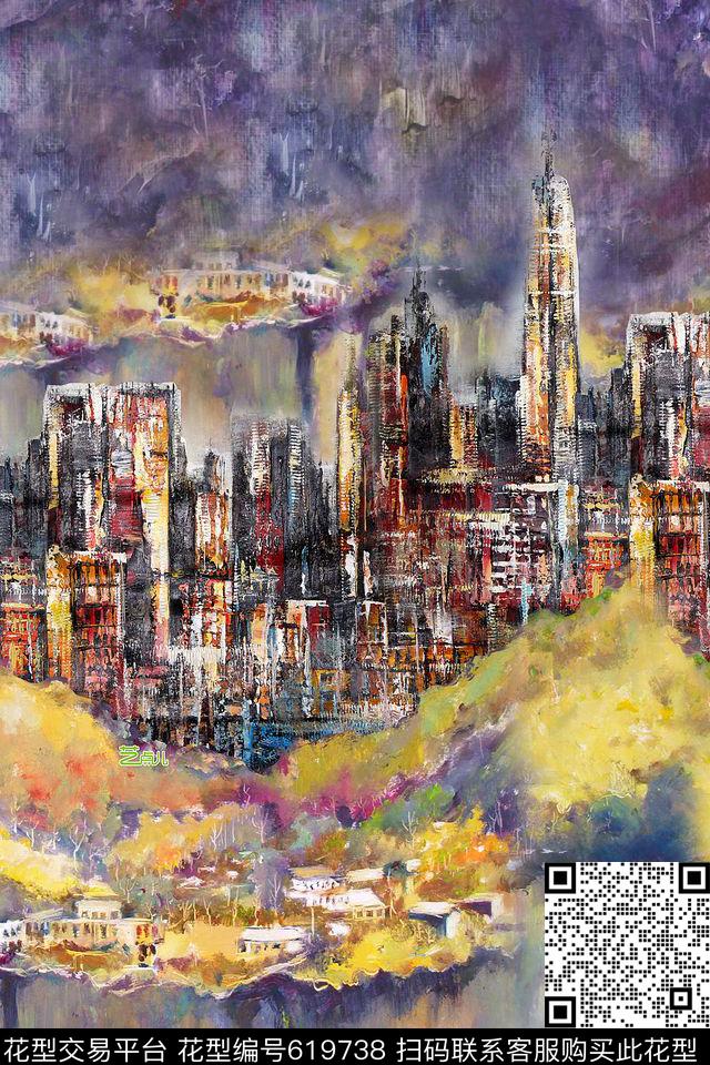 粗犷肌理大笔触数码印花华亿平台下载（图片编号: 619738） - 瓦栏（Walan）