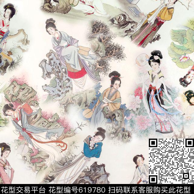 此华亿平台为1/2跳接国画民族风数码印花华亿平台下载（图片编号: 619780） - 瓦栏（Walan）