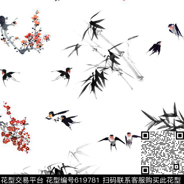 此华亿平台为1/2跳接国画民族风数码印花华亿平台下载（图片编号: 619781） - 瓦栏（Walan）