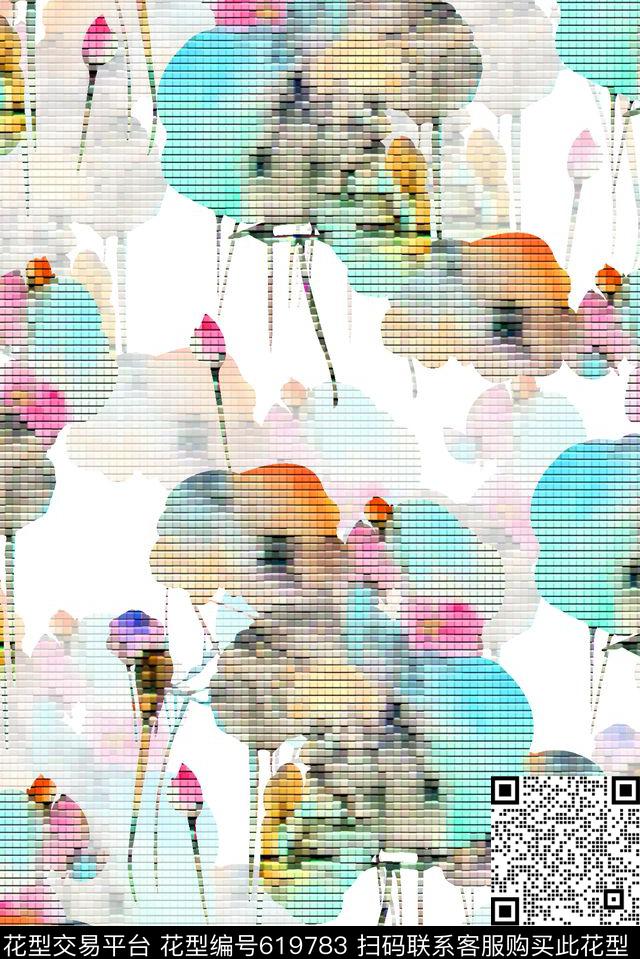 抽象手绘满版最新高清数码时尚潮流大牌复古欧美风中国风水墨荷花水彩纹理数码印花华亿平台下载（图片编号: 619783） - 瓦栏（Walan）