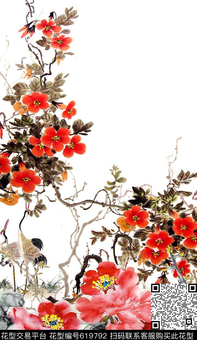 大气中国风数码旗袍女装牡丹花数码印花华亿平台下载（图片编号: 619792） - 瓦栏（Walan）