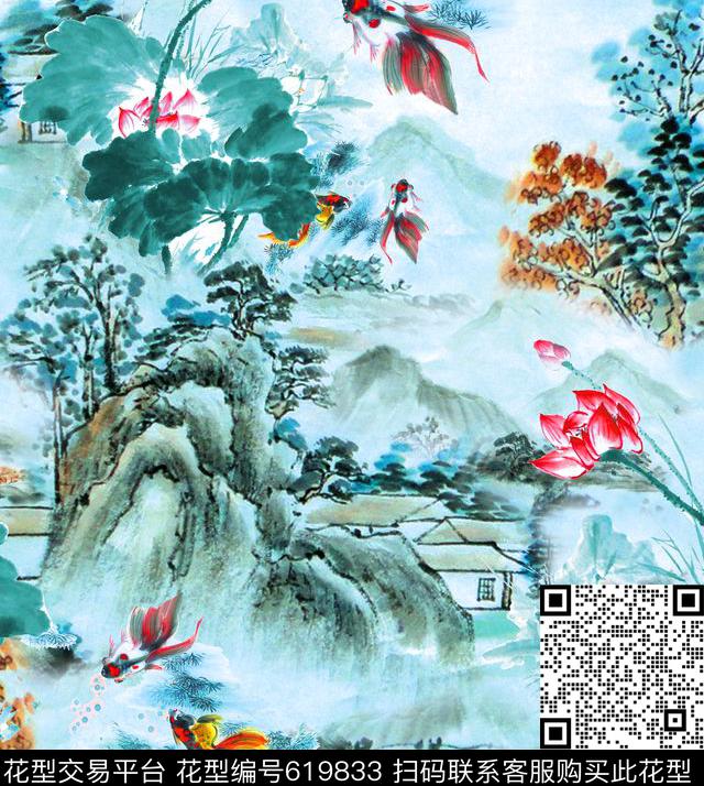 国画民族风MAX-中老年真丝女装数码印花华亿平台下载（图片编号: 619833） - 瓦栏（Walan）