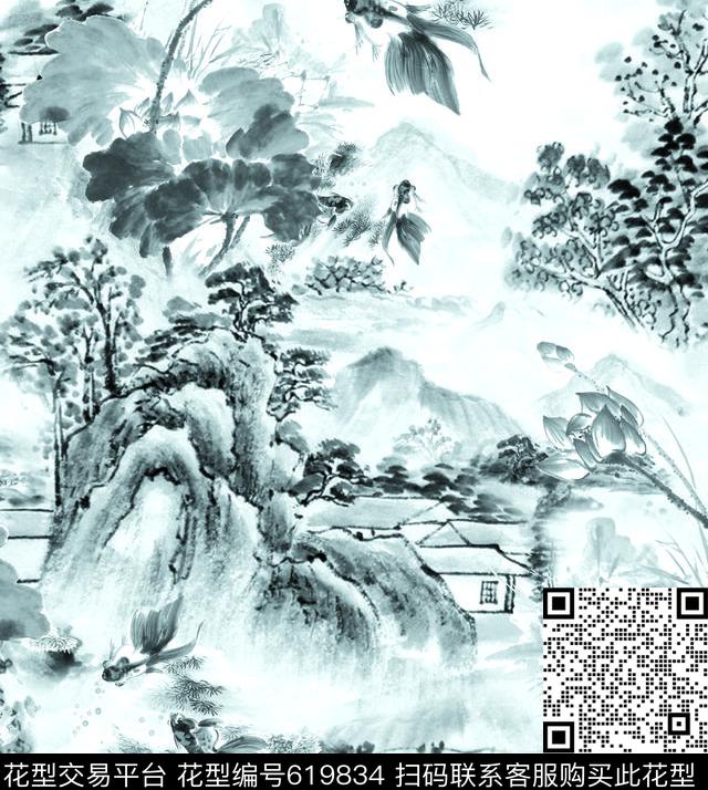 国画民族风MAX-中老年真丝女装数码印花华亿平台下载（图片编号: 619834） - 瓦栏（Walan）