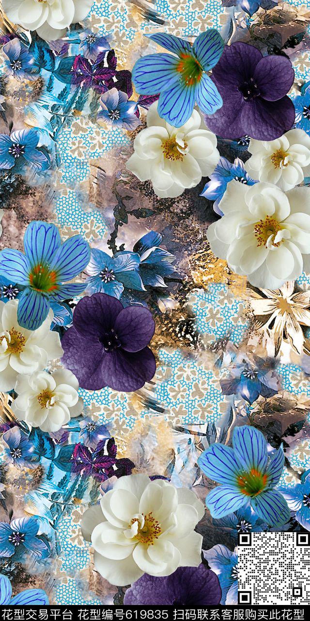 花卉叶子女装数码印花华亿平台下载（图片编号: 619835） - 瓦栏（Walan）