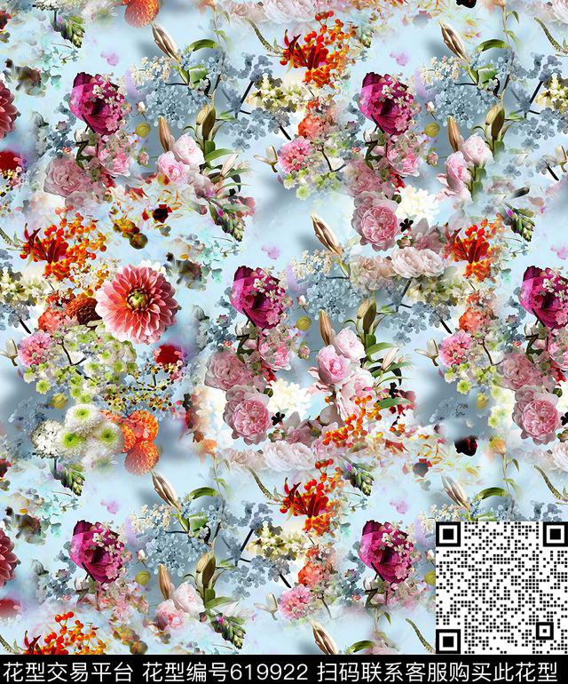 花卉花朵抽象女装数码印花华亿平台下载（图片编号: 619922） - 瓦栏（Walan）