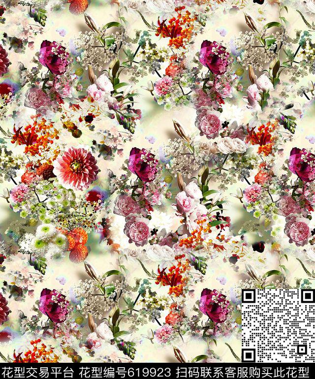 花卉花朵抽象女装数码印花华亿平台下载（图片编号: 619923） - 瓦栏（Walan）