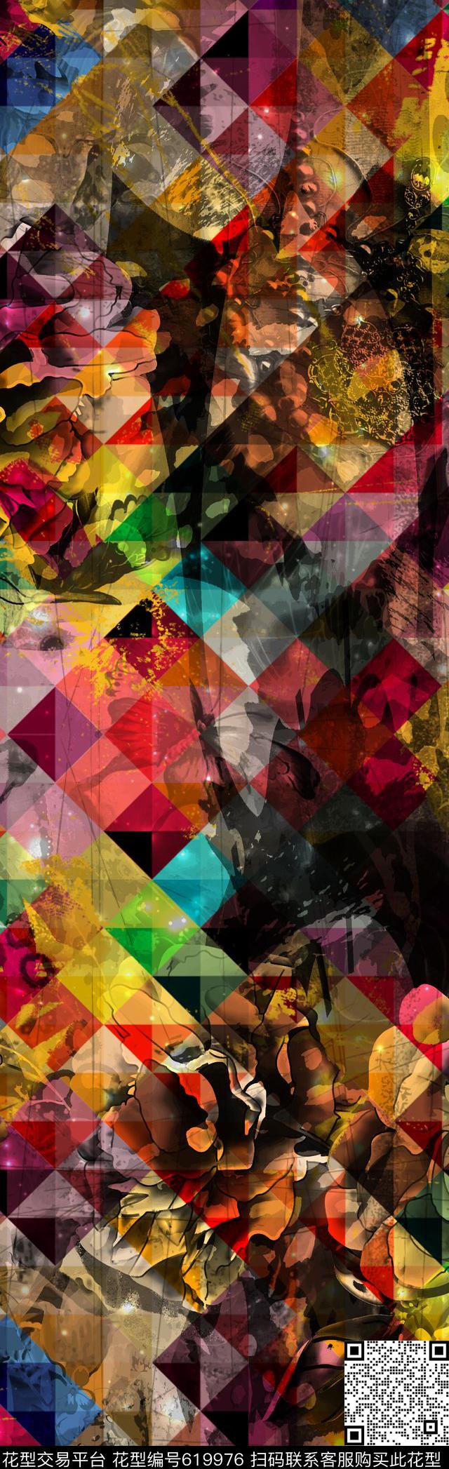 格形花卉格形图案抽象格形数码印花华亿平台下载（图片编号: 619976） - 瓦栏（Walan）